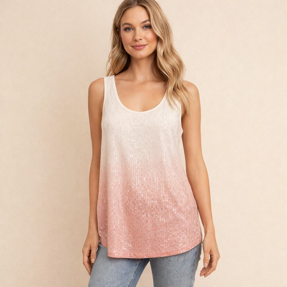 Chico's Ombre Pink Sequin Tank Top Size 2 Medium NWT